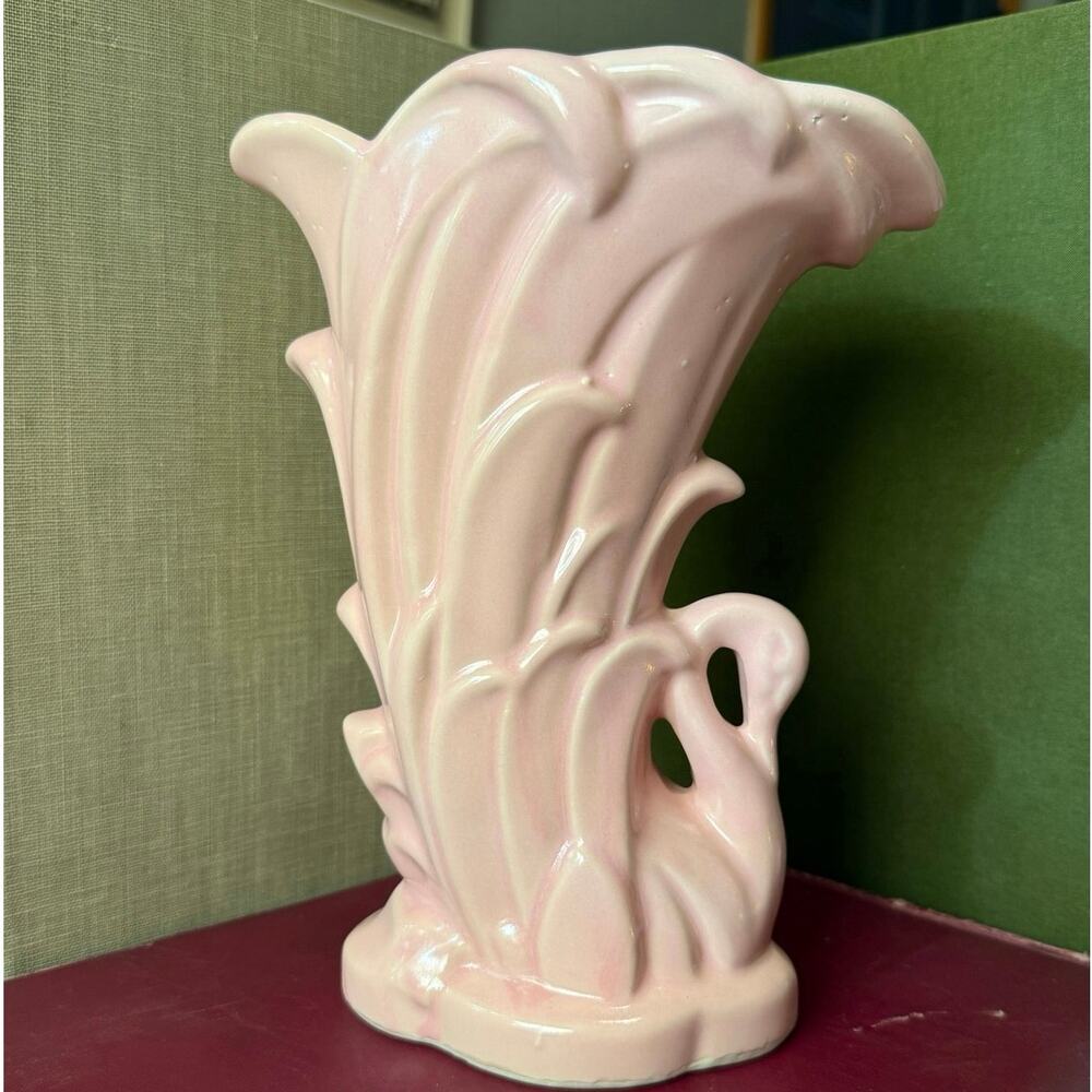 McCoy Pink Swan Vase • Sculptural Mid‑Century Form • 9.5”